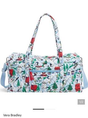 Vera Bradley Peanuts Collection Ski Slope Snoopy Large Travel Duffle Bag